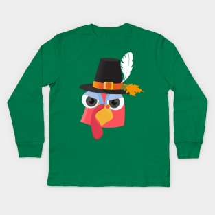 Funny thanksgiving pilgrim turkey Kids Long Sleeve T-Shirt